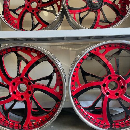 26″ Premium Staggered Forged Wheels – Gloss Red & Black Windows with Polished Lips