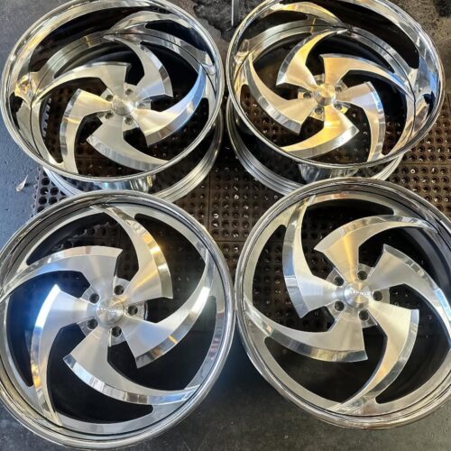 Premium Custom Forged Brushed Shuriken Wheels – Polished Windows with Extreme 7” Deep Chrome Rear Lip