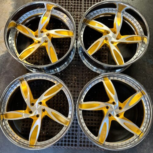 Premium Forged Brushed Face Wheel with Candy Gold Inserts & Matching Steering Wheel Package