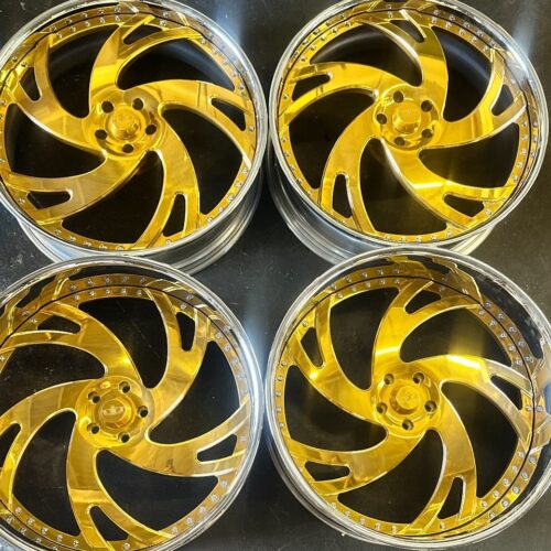 Premium Custom Forged 2-Piece Gold Plated Pinwheel Rims – Deep Lip Floating Center Cap Luxury Wheel Set