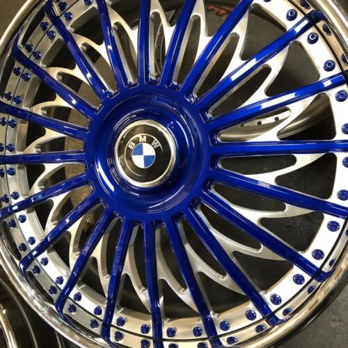 Premium Custom Staggered Forged Luxury Wheels – Royal Blue & Brushed Billet Finish with Floating Center Caps