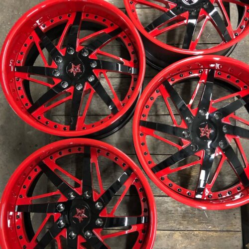 Premium Custom Forged 8-Lug Wheels – 8-Spoke Directional Mesh (Gloss Black & Candy Red)